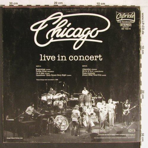 Chicago: Live In Concert(1969), Ri, Capriole, Club-Ed.(32 103-4), D, m-/vg+, 1983 - LP - Y5286 - 6,00 Euro