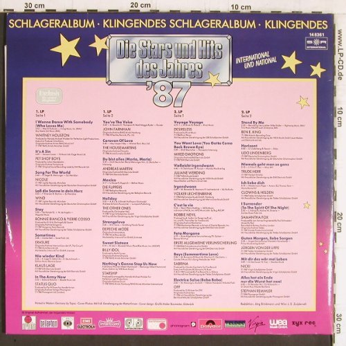 V.A.Die Stars und Hits d. Jahres'87: Whitney Houston.. St.Remmler, Foc, SR (14 836 1), D, 1987 Typ: 2LP Best.-Nr.: Y5418 Preis: 6,00 Euro
