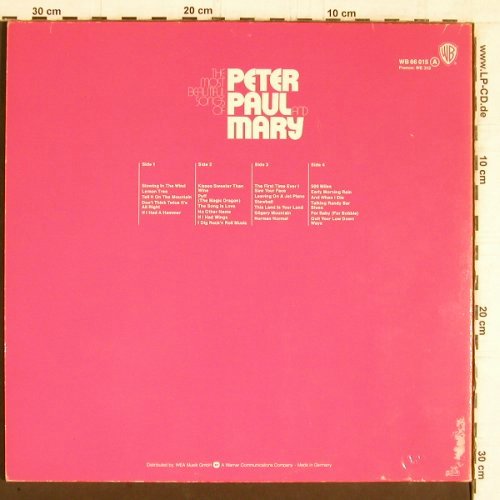 Peter,Paul & Mary: The Most Beautiful Songs Of, Foc, WB (WB 66 015), D, Ri, 1972 Typ: 2LP Best.-Nr.: Y5526 Preis: 7,50 Euro