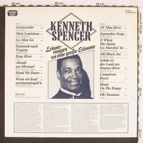 Spencer,Kenneth: Erinnerungen an eine große Stimme, EMI (46 090 7), D,Club Ed. Typ: LP Best.-Nr.: Y5928 Preis: 6,00 Euro