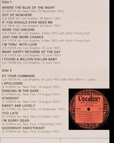 Crosby,Bing: Many Happy Returns, (1931) Mono, Vocalion(VLP1), UK, 1975 - LP - Y6170 - 7,50 Euro