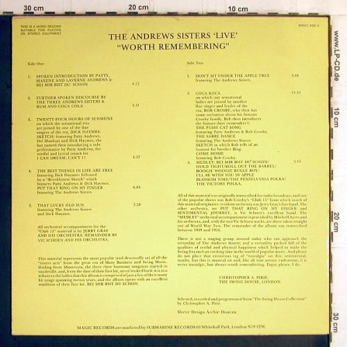 Andrews Sisters: Worth Remembering - Live Club 15, Magic (AWE 4), UK Typ: LP Best.-Nr.: Y6175 Preis: 7,50 Euro
