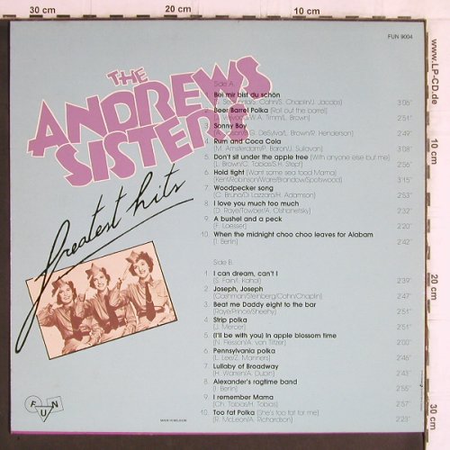Andrews Sisters: Greatest Hits, FUN (FUN 9004), B Typ: LP Best.-Nr.: Y6176 Preis: 6,00 Euro