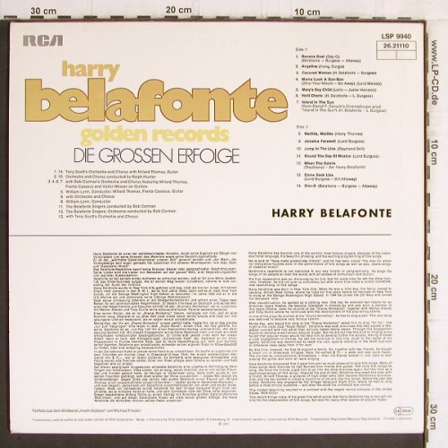 Belafonte,Harry: Golden Records-GrosseErfolge, 1963, RCA / PALMIN Rec.(26.21110), D, Ri,  - LP - Y6232 - 6,00 Euro