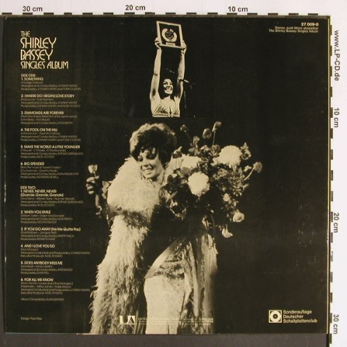 Bassey,Shirley: Singles Album, UA / DSC (27 009-0), D, 1975 Typ: LP Best.-Nr.: Y6362 Preis: 6,00 Euro
