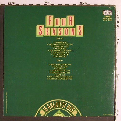 Four Seasons: 16 Greatest Hits, woc, m-/vg+, Flashback(34041), D,  - LP - Y6726 - 3,00 Euro
