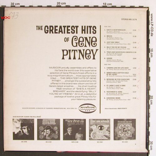 Pitney,Gene: The Greatest Hits of, woc, Musicor Rec. (MS 3174), US Typ: LP Best.-Nr.: Y6748 Preis: 7,50 Euro