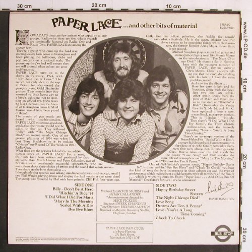 Paper Lace: ...and other bits of Material, Bus Stop (BUSLP 8001), UK, 1974 Typ: LP Best.-Nr.: Y7174 Preis: 7,50 Euro