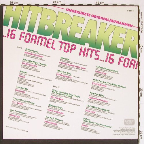 V.A.Hitbreaker: 16 Formel Top Hits, S*R (43 329 2), D, 1985 Typ: LP Best.-Nr.: Y7219 Preis: 4,00 Euro