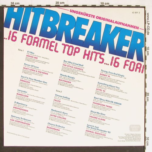 V.A.Hitbreaker: 16 Formel Top Hits, S*R (42 819 3), D, 1985 Typ: LP Best.-Nr.: Y7231 Preis: 5,00 Euro