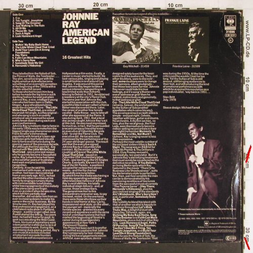 Ray,Johnnie: American Legend, m-/vg+, CBS,Muster-Stamp (EMB 31 696), NL, 1979 Typ: LP Best.-Nr.: Y7852 Preis: 5,00 Euro