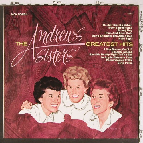 Andrews Sisters: Greatest Hits, Coral (52.019), D, 1971 Typ: LP Best.-Nr.: Y8334 Preis: 5,00 Euro