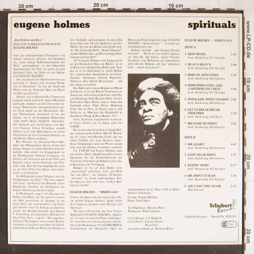 Holmes,Eugene: Spirituals (Baßbariton), Schubert Record(SCH-102), D, 1988 - LP - Y8363 - 5,00 Euro