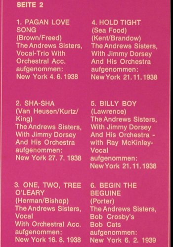 Andrews Sisters: Originalaufnahmen 1937-1939, Historia (H-638), D Typ: LP Best.-Nr.: Y8617 Preis: 7,50 Euro
