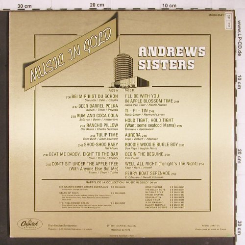 Andrews Sisters: Music in Gold, Foc (1956), Capitol (2S068-85413), F, Ri, 1976 Typ: LP Best.-Nr.: Y8622 Preis: 6,00 Euro
