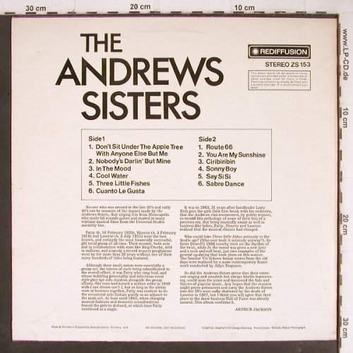 Andrews Sisters: Same, Rediffusion (ZS 153), UK, 1973 Typ: LP Best.-Nr.: Y8625 Preis: 7,50 Euro