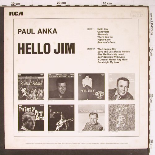 Anka,Paul: Hello Jim, RCA International (CDS 6018), D Typ: LP Best.-Nr.: Y8631 Preis: 5,00 Euro