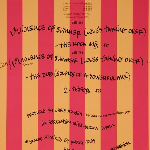 Duran Duran: Violence of Summer..Remix*3/Throb, EMI (20 3977 6), D, 1990 Typ: 12" Best.-Nr.: Y8901 Preis: 5,00 Euro