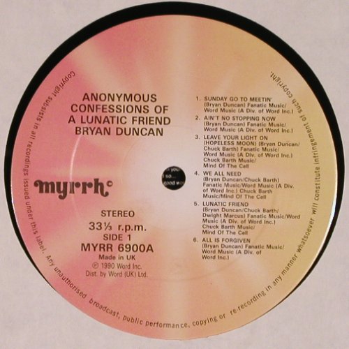 Duncan,Bryan: Anonymous Confessions o.a Lunatic.., myrrh(MYRR 6900), US, 1990 - LP - Y9226 - 7,50 Euro
