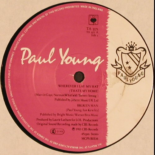 Young,Paul: Wherever I Lay My Hat+1,Sex JackLee, CBS (TA 3371), UK, 1983 Typ: 12" Best.-Nr.: Y95 Preis: 3,00 Euro