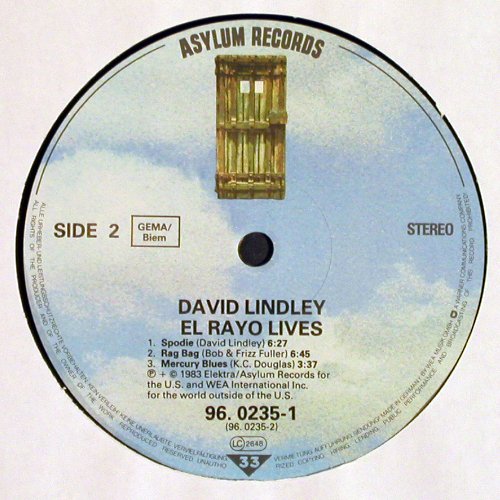 Lindley,David & El Rayo-X: El Rayo Live, Asylum (96.0235-1), D, 1983 Typ: LP Best.-Nr.: Y9750 Preis: 6,00 Euro.