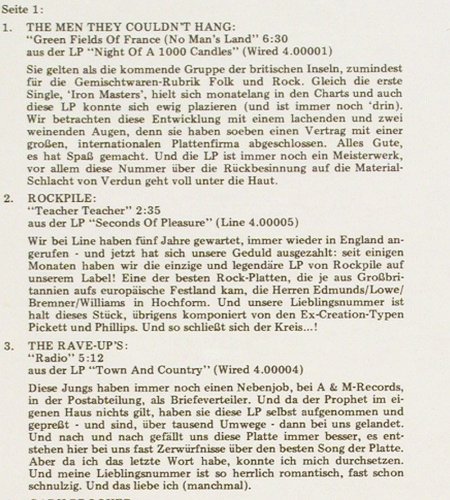 V.A.Line - der Sampler:  1 - 12 Tr., FS-New, sealed, LINE (LILP 4.00201), D, 1986 Typ: LP Best.-Nr.: Y982 Preis: 7,50 Euro.