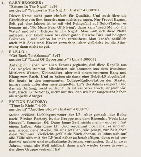 V.A.Line - der Sampler:  1 - 12 Tr., FS-New, sealed, LINE (LILP 4.00201), D, 1986 Typ: LP Best.-Nr.: Y982 Preis: 7,50 Euro.