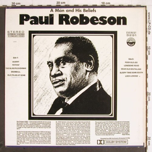Robeson,Paul: A Man And His Beliefs, m-/vg+, Everest (3291), US Typ: LP Best.-Nr.: Y9841 Preis: 5,00 Euro