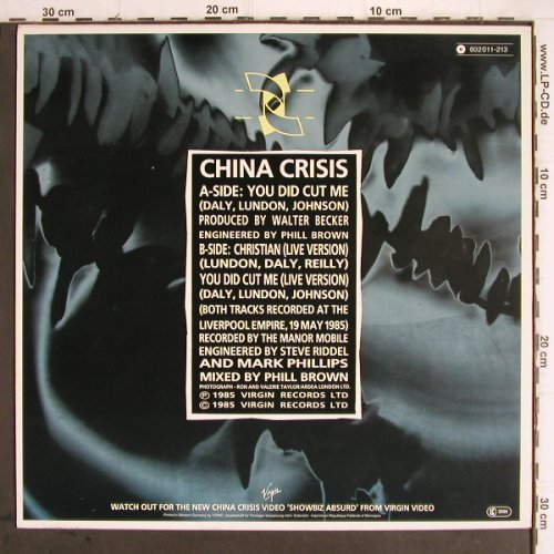 China Crisis: You Did Cut Me*2/Christian LiveVers, Virgin(602 011-213), , 1985 - 12inch - H9679 - 2,50 Euro