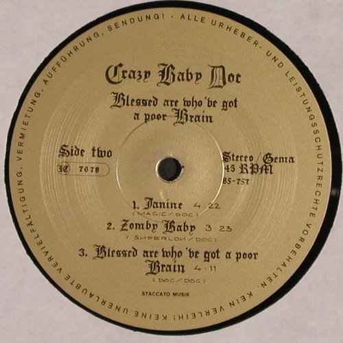 Crazy Baby Doc: Blessed Are Who've Got A Poor Brain, Staccato Music,5Tr. (85-757), D, vg+/m-, 1987 Typ: 12" Best.-Nr.: V2974 Preis: 5,00 Euro