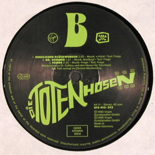Toten Hosen: Azzuro/Herzlichen Glückw.+2,vg-/vg+, Virgin, spielt gut (613 413-213), D, 1990 Typ: 12" Best.-Nr.: V3673 Preis: 9,00 Euro