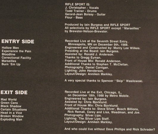 Rifle Sport: Live At The Entry Dead At The Exit, Angry Fish(A.F.M.001), D, m-/vg+, 1989 - LP - X8216 - 7,50 Euro