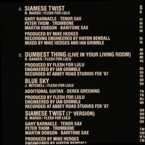 Flesh For Lulu: Siamese Twist *2+2, BBQ(BEG 184T), UK, 1987 - 12inch - Y1477 - 4,00 Euro