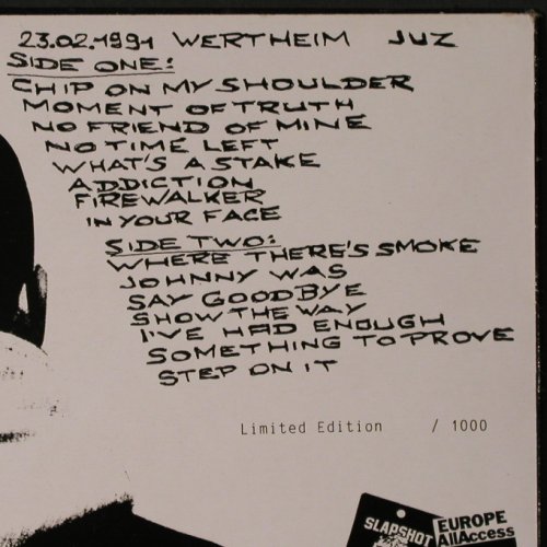 Slapshot: 23.02.1991 Wertheim Juz, LimEd.1000, Twang! Rec.(BT LP 007), D, 1991 - LP - Y1753 - 20,00 Euro