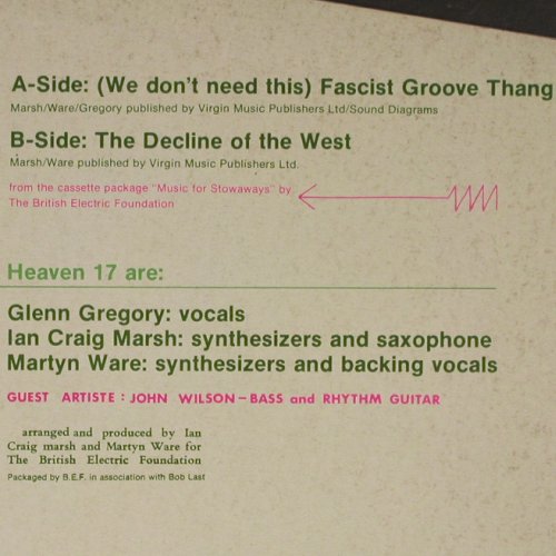 Heaven 17: [we don't need this]Fascist GrooveT, B.E.F. Virgin(VS 400-12), UK, 1981 - 12inch - Y6079 - 4,00 Euro
