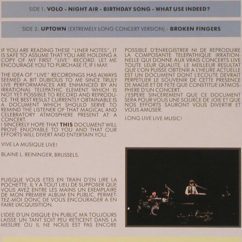 Reininger,Blaine L.: Live In Brussels 02/1986, Les Disques duCrepuscule(TWI 637), B, 1986 - LP - Y8304 - 12,50 Euro