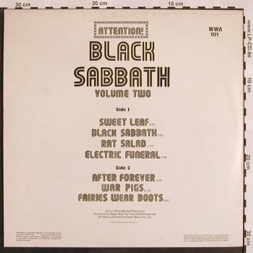 Black Sabbath: Attention! Vol.2, WWA (WWA 101), UK, 1975 Typ: LP Best.-Nr.: V250 Preis: 17,50 Euro
