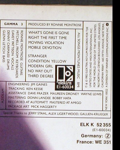 Gamma: 3, Elektra (ELK K 52 355), D, 1982 Typ: LP Best.-Nr.: Y2769 Preis: 6,00 Euro