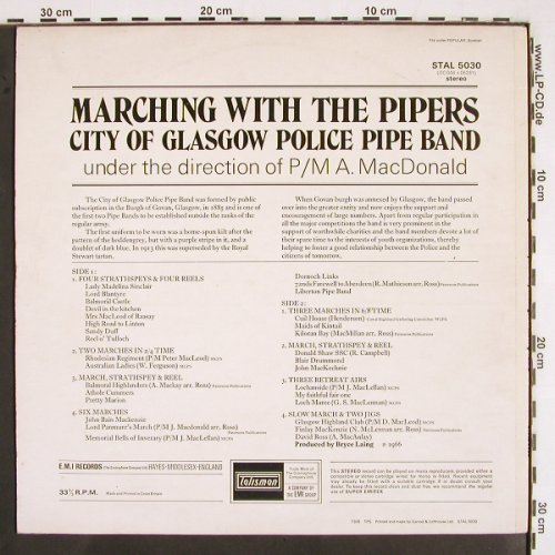City of Glasgow Police Pipe Band: Marching with the pipes,MacDonald, EMI Talisman(STAL 5030), UK (1966), 1973 - LP - V2588 - 7,50 Euro