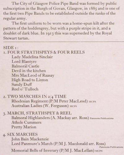 City of Glasgow Police Pipe Band: Marching with the pipes,MacDonald, EMI Talisman(STAL 5030), UK (1966), 1973 - LP - V2588 - 7,50 Euro
