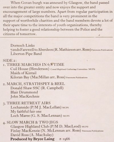 City of Glasgow Police Pipe Band: Marching with the pipes,MacDonald, EMI Talisman(STAL 5030), UK (1966), 1973 - LP - V2588 - 7,50 Euro