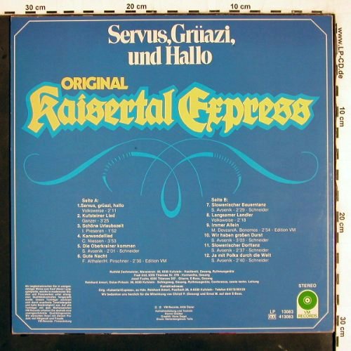 Original Kaisertal Express: Servus, Grüezi und Hallo, VM Rec./ Ötztal (13083), A Typ: LP Best.-Nr.: V3356 Preis: 6,00 Euro