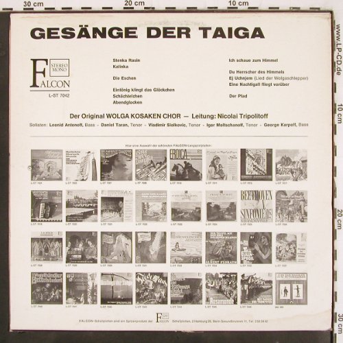 Original Wolga Kosaken Chor: Gesänge der Taiga,Nicol.Tripolitoff, Falcon (L-ST 7042), D Typ: LP Best.-Nr.: V3571 Preis: 6,00 Euro