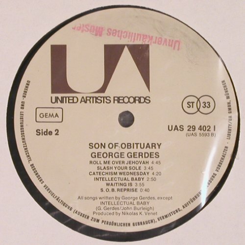 Gerdes,George: Sons of Obituary, Muster-Stol, UA(AUS 29 402 I), D, 1972 - LP - V576 - 6,00 Euro