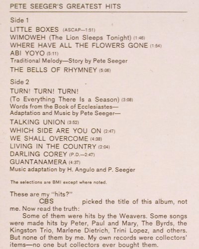 Seeger,Pete: Greatest Hits, CBS(CBS S 63008), D,  - LP - V788 - 6,00 Euro