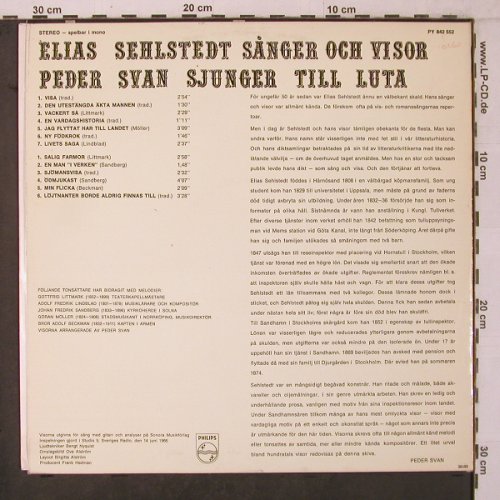 Sehlstedt,Elias / Peder Svan: Sänger och Visor, VG+/m-, Philips(PY 842 552), S, 1966 - LP - X7168 - 7,50 Euro