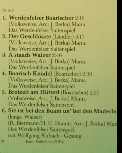 Werdenfelser Saitenspiel: Stubenmusi, Zither u.Hackbrett-Musi, Maritim(47 675 NU), D, 1978 - LP - Y2481 - 7,50 Euro