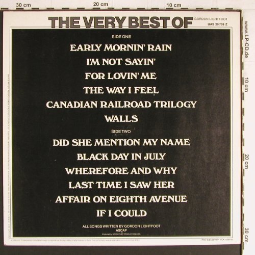 Lightfoot,Gordon: The Very Best Of, UA(UAS 29 759 Z), D, 1975 - LP - Y2835 - 6,00 Euro