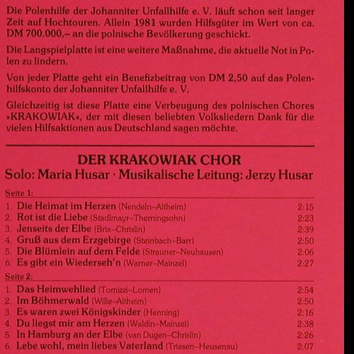 Krakowiak Chor-deutsche Volkslieder: Wir Helfen Polen-Jenseits der Elbe, Telefunken(6.25103 BF), D, 1982 - LP - Y3347 - 7,50 Euro