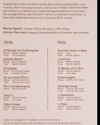 Specht,Werner & Johnny Herrmann: Schtilla Wink'l, Berton(9073), D, 1983 - LP - Y3609 - 7,50 Euro